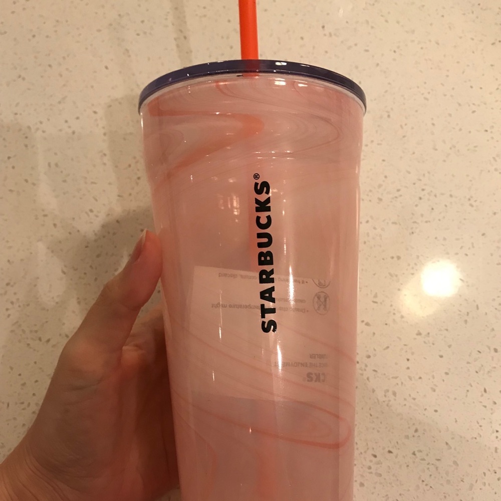Pink and white marble Starbucks glass tumbler